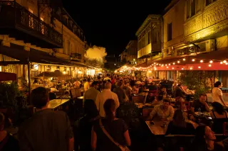 Restaurant terraces at night